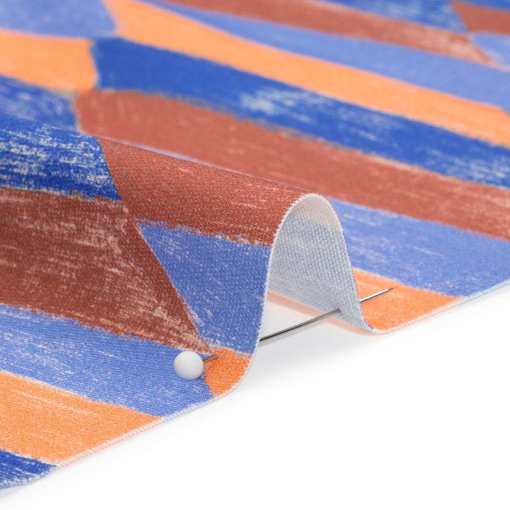Stretch Cotton Twill Print - Blue and Orange Geometric - Mood Exclusive Checkerboard Chalk Detail Stretch Cotton Twill Print - Blue and Orange Geometric - Mood Exclusive Checkerboard Chalk Detail