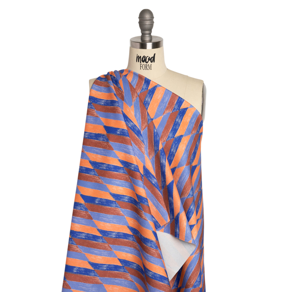 Stretch Cotton Twill Print - Blue and Orange Geometric - Mood Exclusive Checkerboard Chalk Drape Stretch Cotton Twill Print - Blue and Orange Geometric - Mood Exclusive Checkerboard Chalk Drape