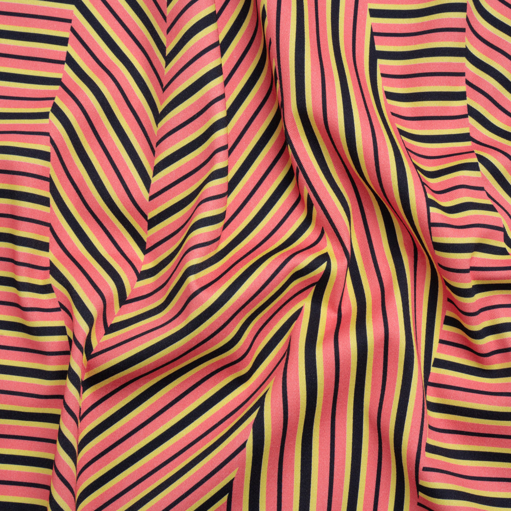 Stretch Cotton Twill Print - Pink, Yellow and Black Broken Stripes - Mood Exclusive Outta Line Stretch Cotton Twill Print - Pink, Yellow and Black Broken Stripes - Mood Exclusive Outta Line