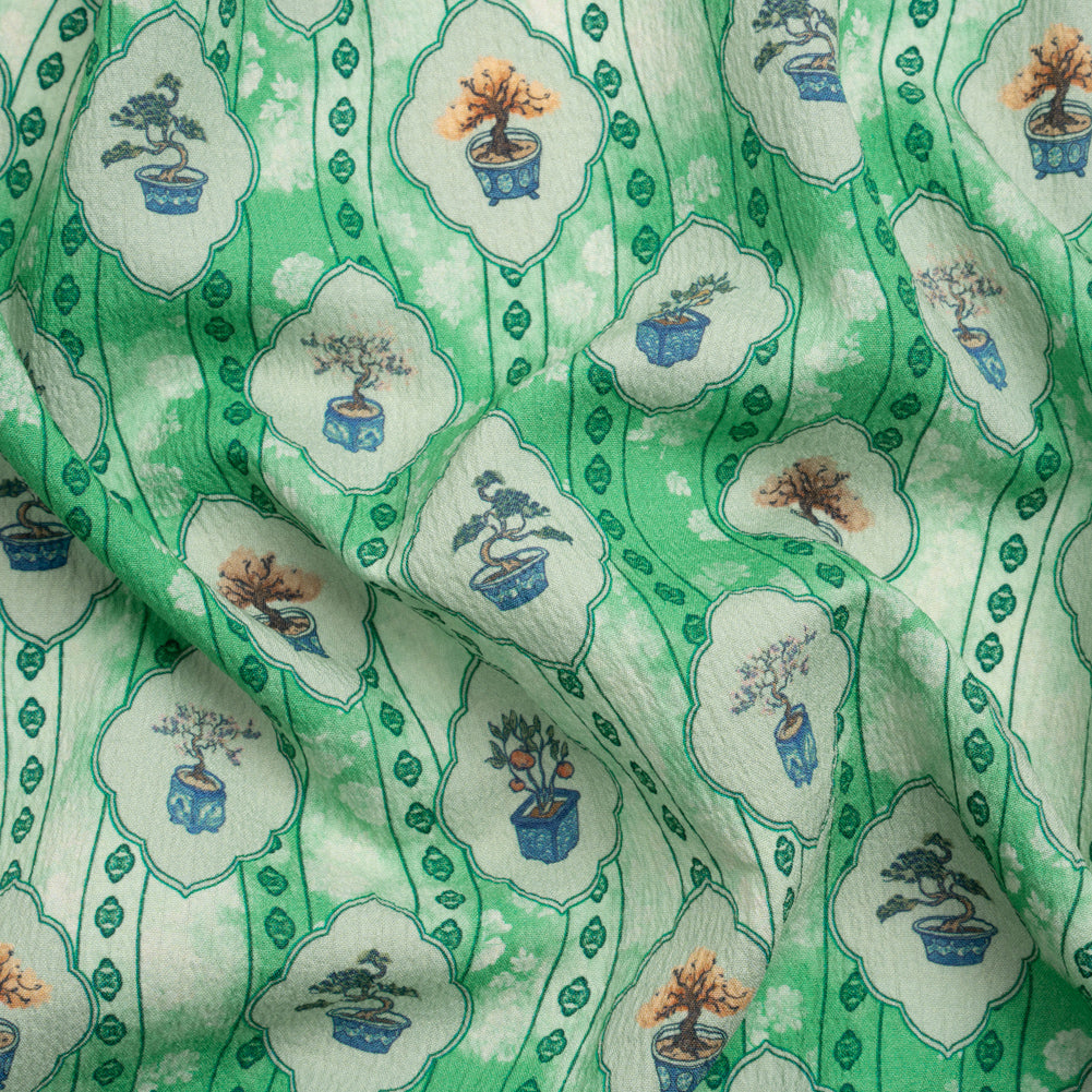 Mood Exclusive Green Peaceful Trees Stretch Polyester Seersucker Mood Exclusive Green Peaceful Trees Stretch Polyester Seersucker