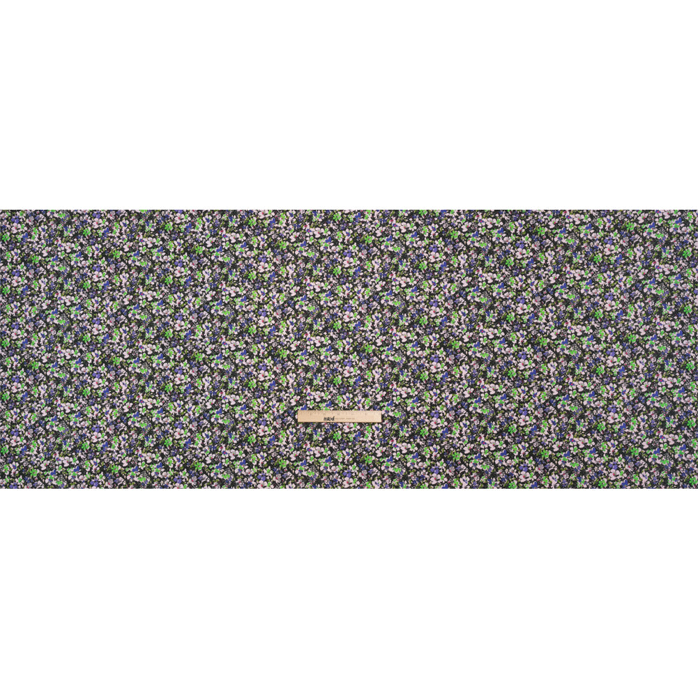 Stretch Cotton and Viscose Sateen Print - Indigo, Lime and Black Floral - Mood Exclusive Meandering at Midnight Drape Stretch Cotton and Viscose Sateen Print - Indigo, Lime and Black Floral - Mood Exclusive Meandering at Midnight Drape