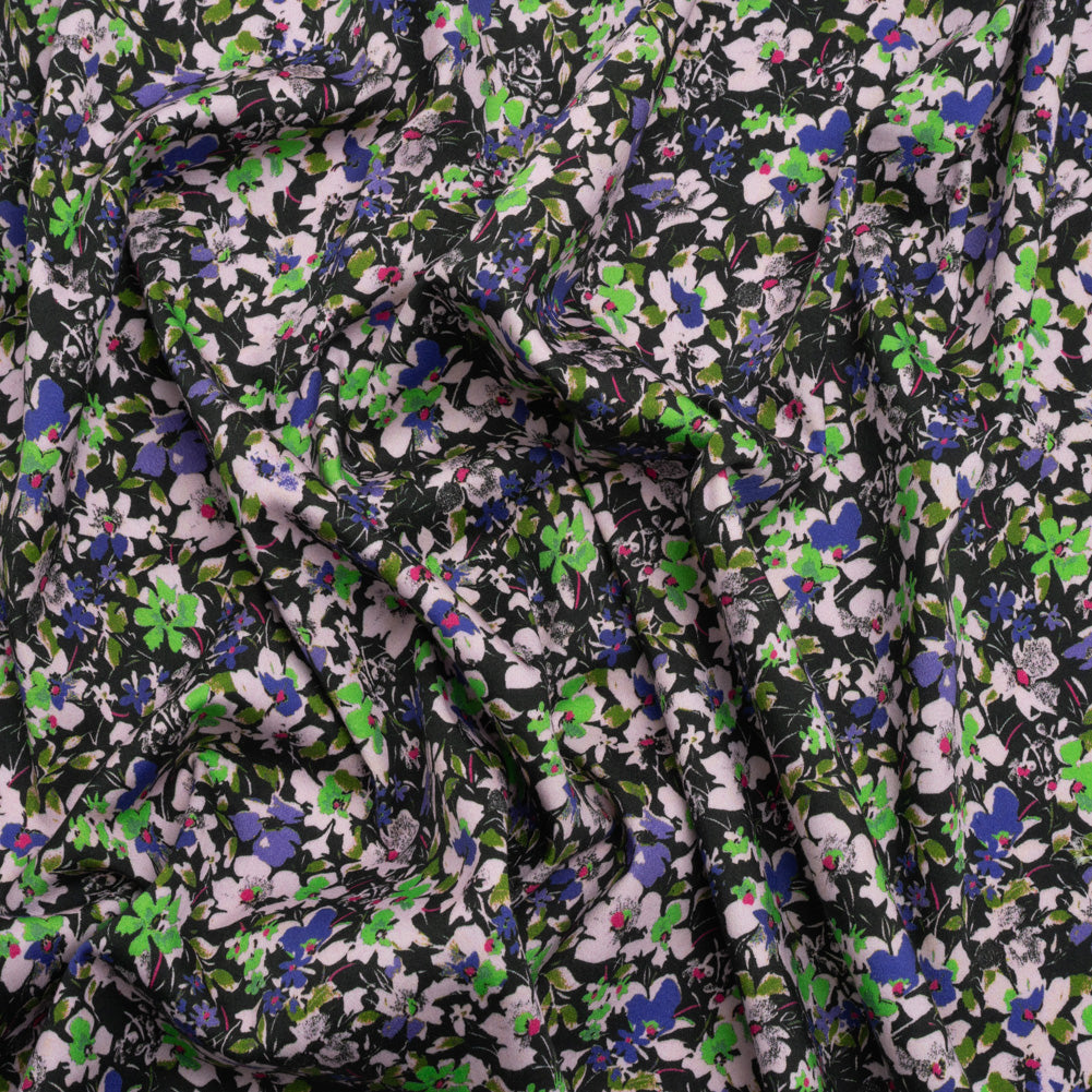 Stretch Cotton and Viscose Sateen Print - Indigo, Lime and Black Floral - Mood Exclusive Meandering at Midnight Stretch Cotton and Viscose Sateen Print - Indigo, Lime and Black Floral - Mood Exclusive Meandering at Midnight