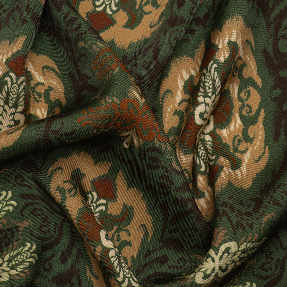 Viscose Twill Print - Green and Tan Leafy Ikat Medallions - Mood Exclusive Acacia Arena Viscose Twill Print - Green and Tan Leafy Ikat Medallions - Mood Exclusive Acacia Arena