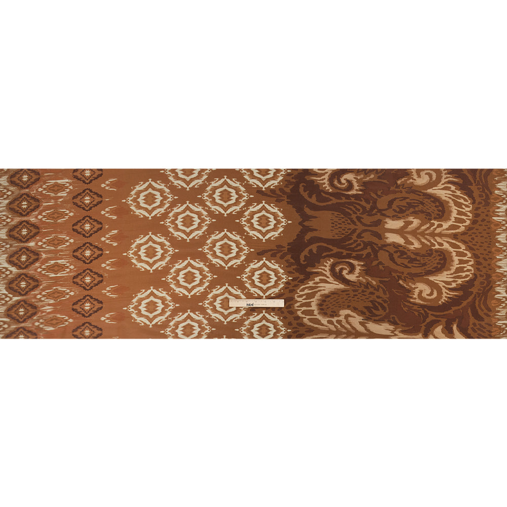 Sustainable Viscose Crepe Print - Brown and Beige Ikat Abstract - Mood Exclusive Woodgrain Test Drape Sustainable Viscose Crepe Print - Brown and Beige Ikat Abstract - Mood Exclusive Woodgrain Test Drape