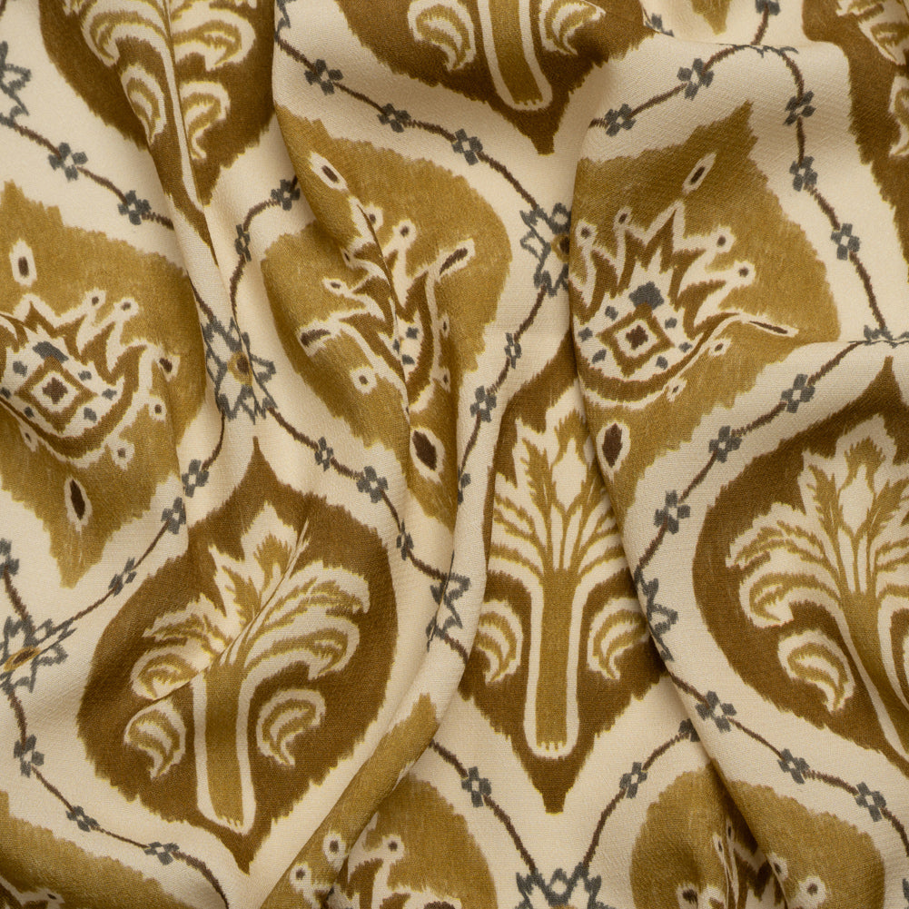 Sustainable Viscose Crepe Print - Golden Olive and Beige Floral Ogees - Mood Exclusive Salem Surroundings Sustainable Viscose Crepe Print - Golden Olive and Beige Floral Ogees - Mood Exclusive Salem Surroundings
