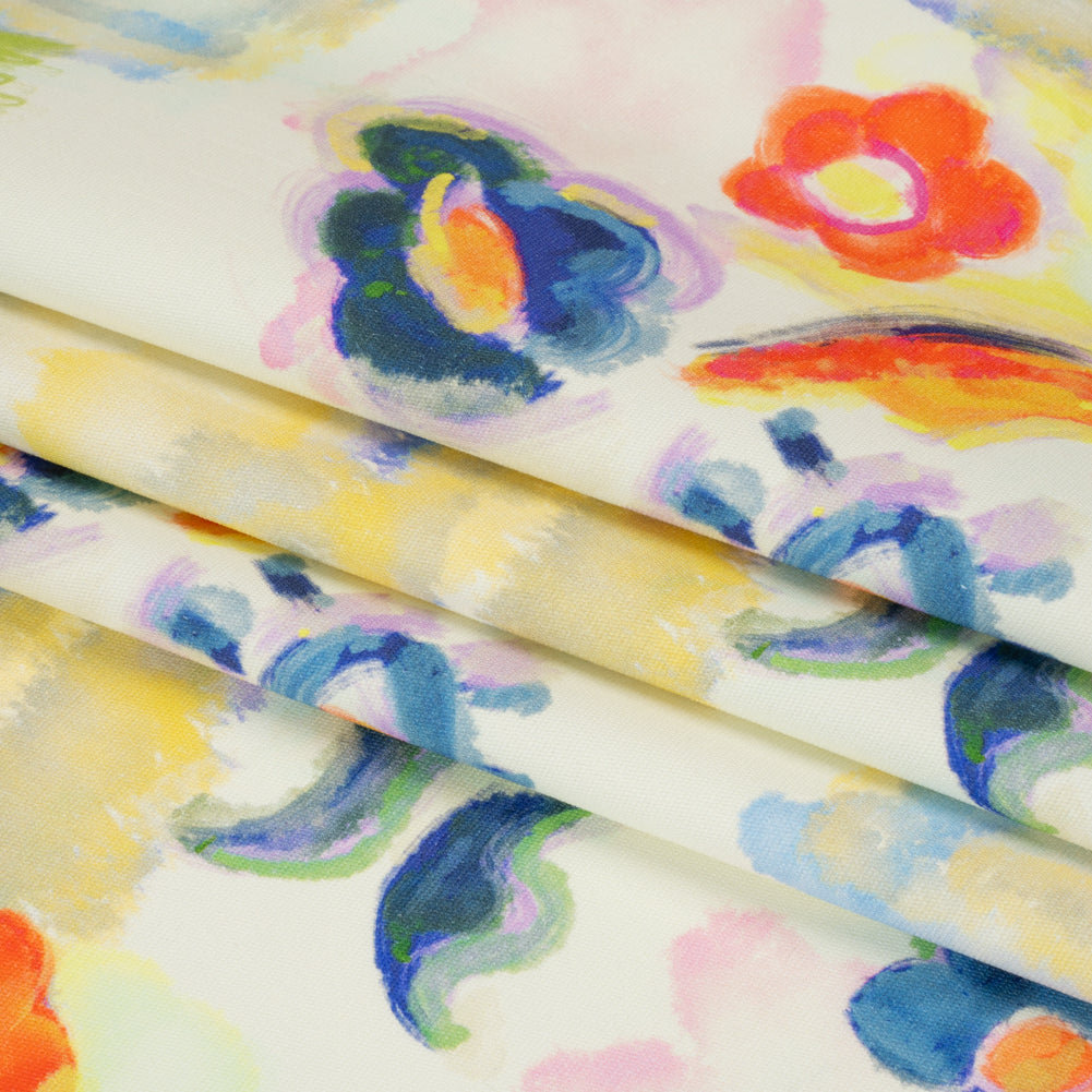 Stretch Cotton Canvas Print - White and Yellow Painterly Floral - Mood Exclusive Step One Folded Stretch Cotton Canvas Print - White and Yellow Painterly Floral - Mood Exclusive Step One Folded