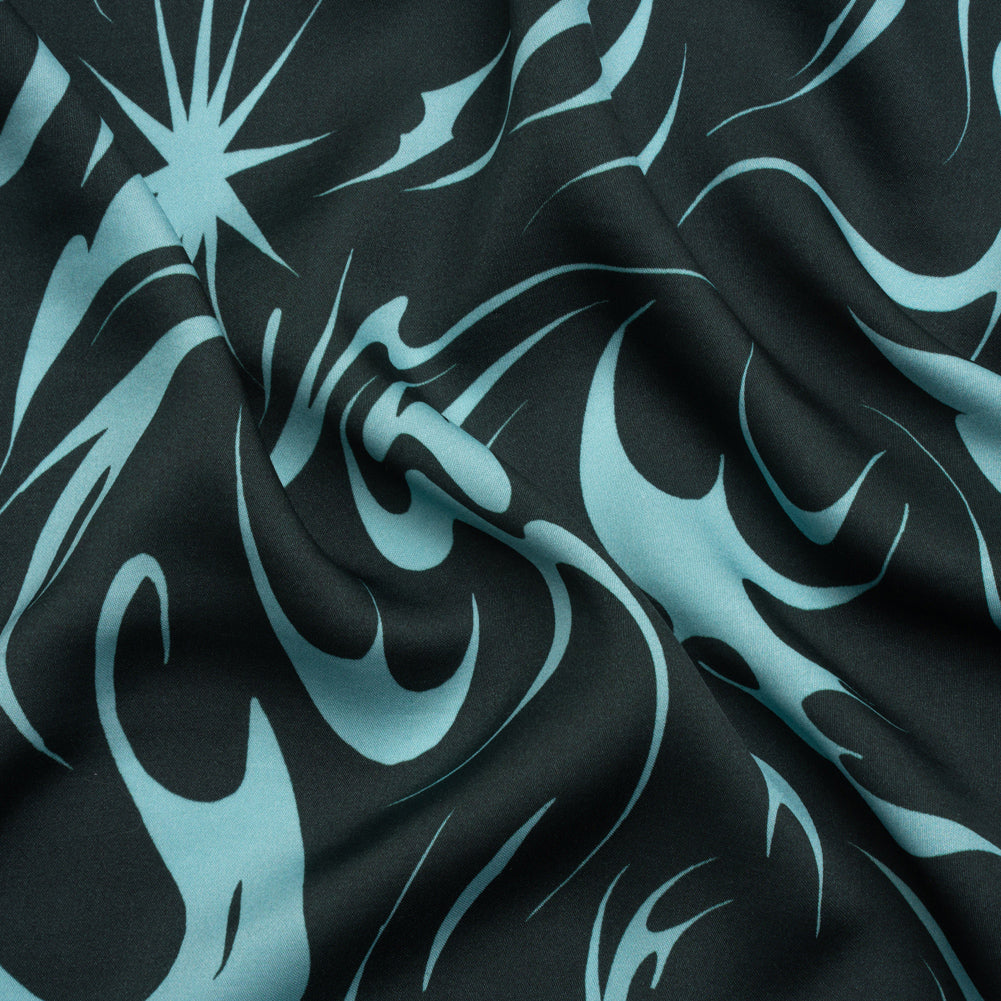 Sustainable and Recycled Viscose Satin Print - Sky Blue and Navy Swirls and Stars - Mood Exclusive Vincent's Hope Sustainable and Recycled Viscose Satin Print - Sky Blue and Navy Swirls and Stars - Mood Exclusive Vincent's Hope