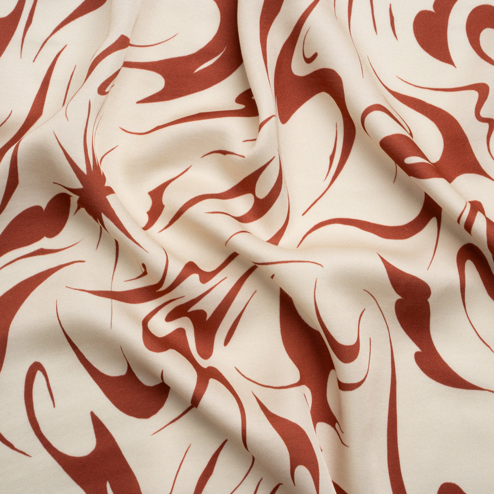 Sustainable and Recycled Viscose Satin Print - Red and Cream Swirls and Stars - Mood Exclusive Vincent's Hope Sustainable and Recycled Viscose Satin Print - Red and Cream Swirls and Stars - Mood Exclusive Vincent's Hope