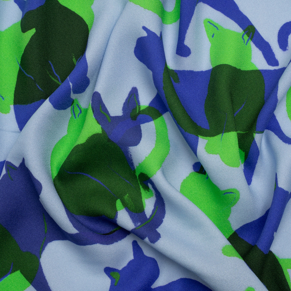 Mood Exclusive Blue Lazy Caturday Viscose Crepe Mood Exclusive Blue Lazy Caturday Viscose Crepe