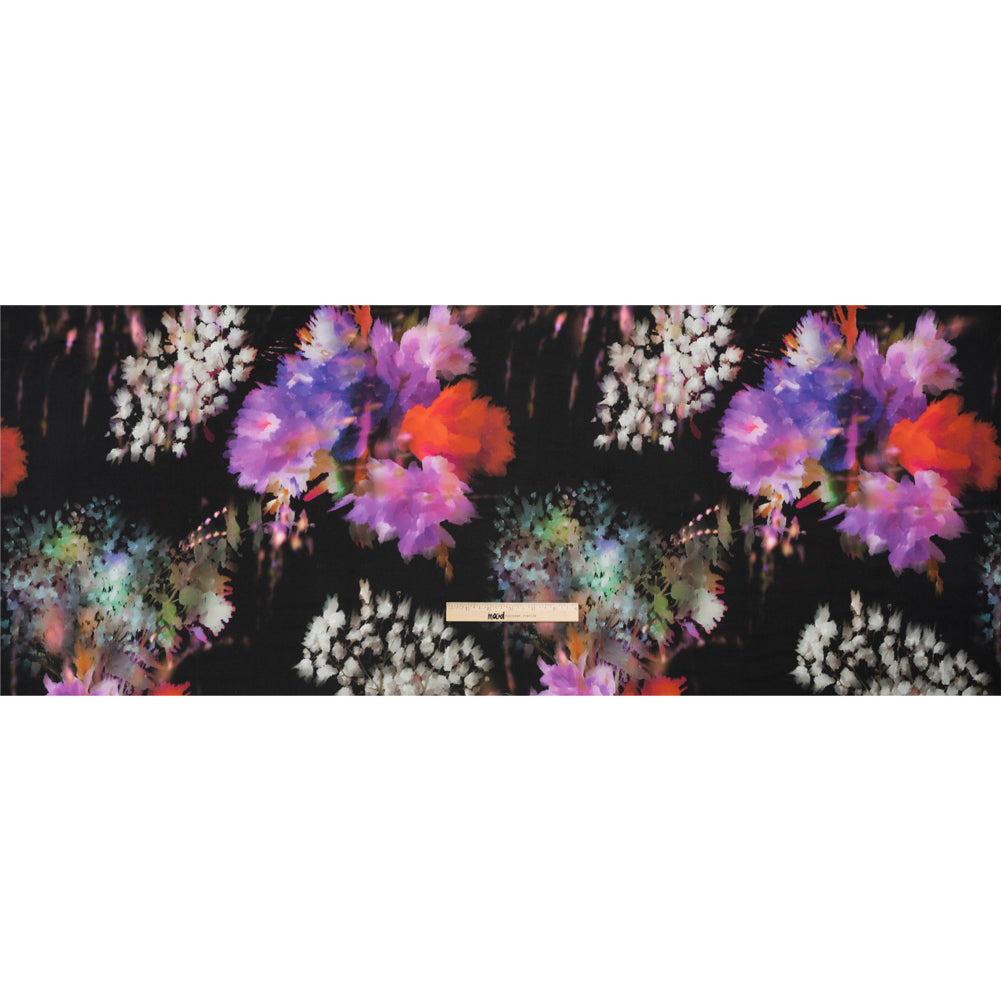 Sustainable and Recycled Viscose Satin Print - Purple, Red and Black Abstract Floral - Mood Exclusive Forest of Colors Drape Sustainable and Recycled Viscose Satin Print - Purple, Red and Black Abstract Floral - Mood Exclusive Forest of Colors Drape