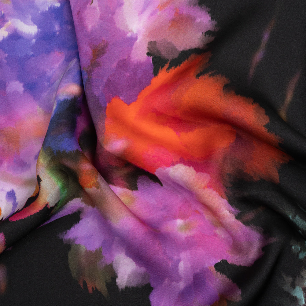 Sustainable and Recycled Viscose Satin Print - Purple, Red and Black Abstract Floral - Mood Exclusive Forest of Colors Sustainable and Recycled Viscose Satin Print - Purple, Red and Black Abstract Floral - Mood Exclusive Forest of Colors