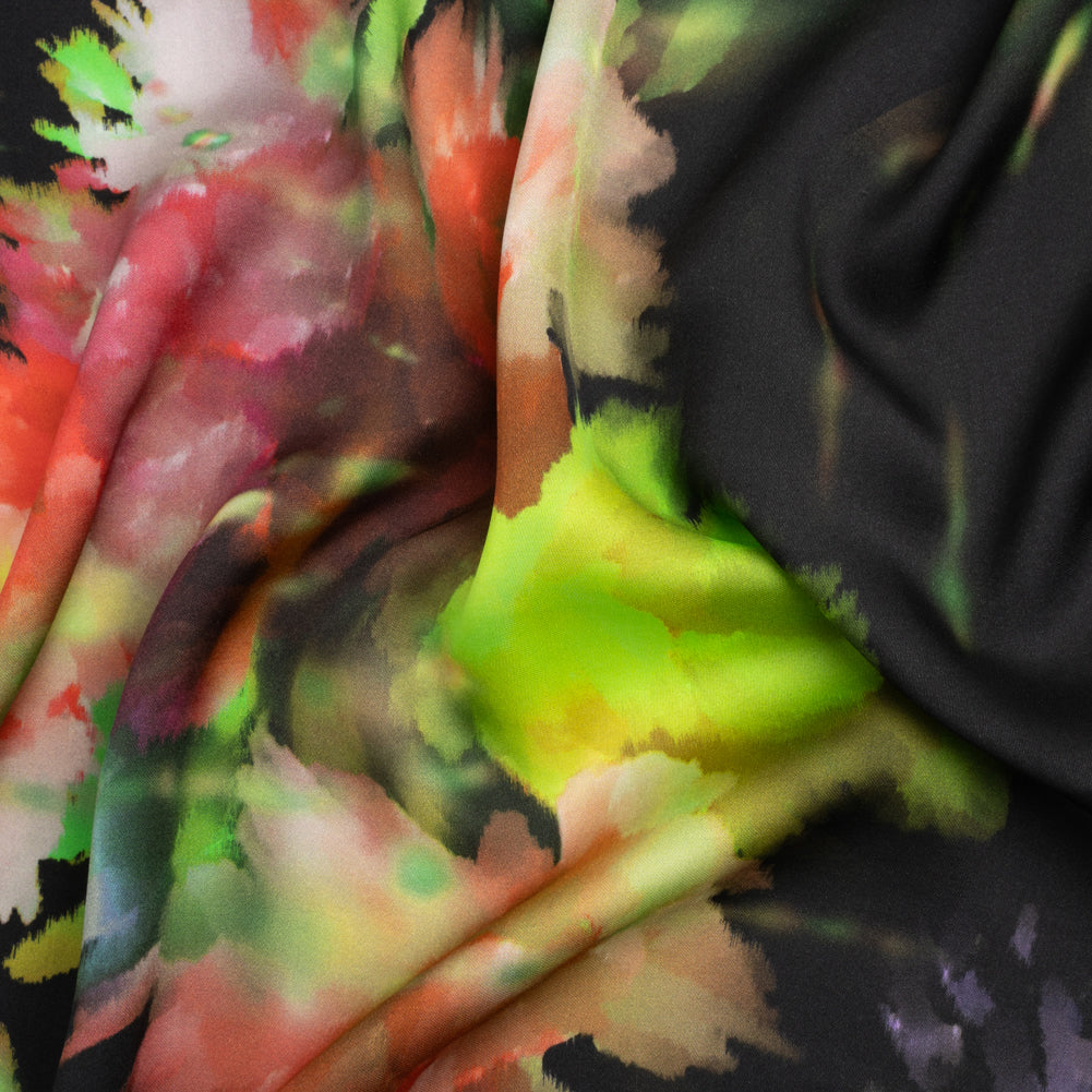 Sustainable and Recycled Viscose Satin Print - Lime Green, Red and Black Abstract Floral - Mood Exclusive Forest of Colors Sustainable and Recycled Viscose Satin Print - Lime Green, Red and Black Abstract Floral - Mood Exclusive Forest of Colors