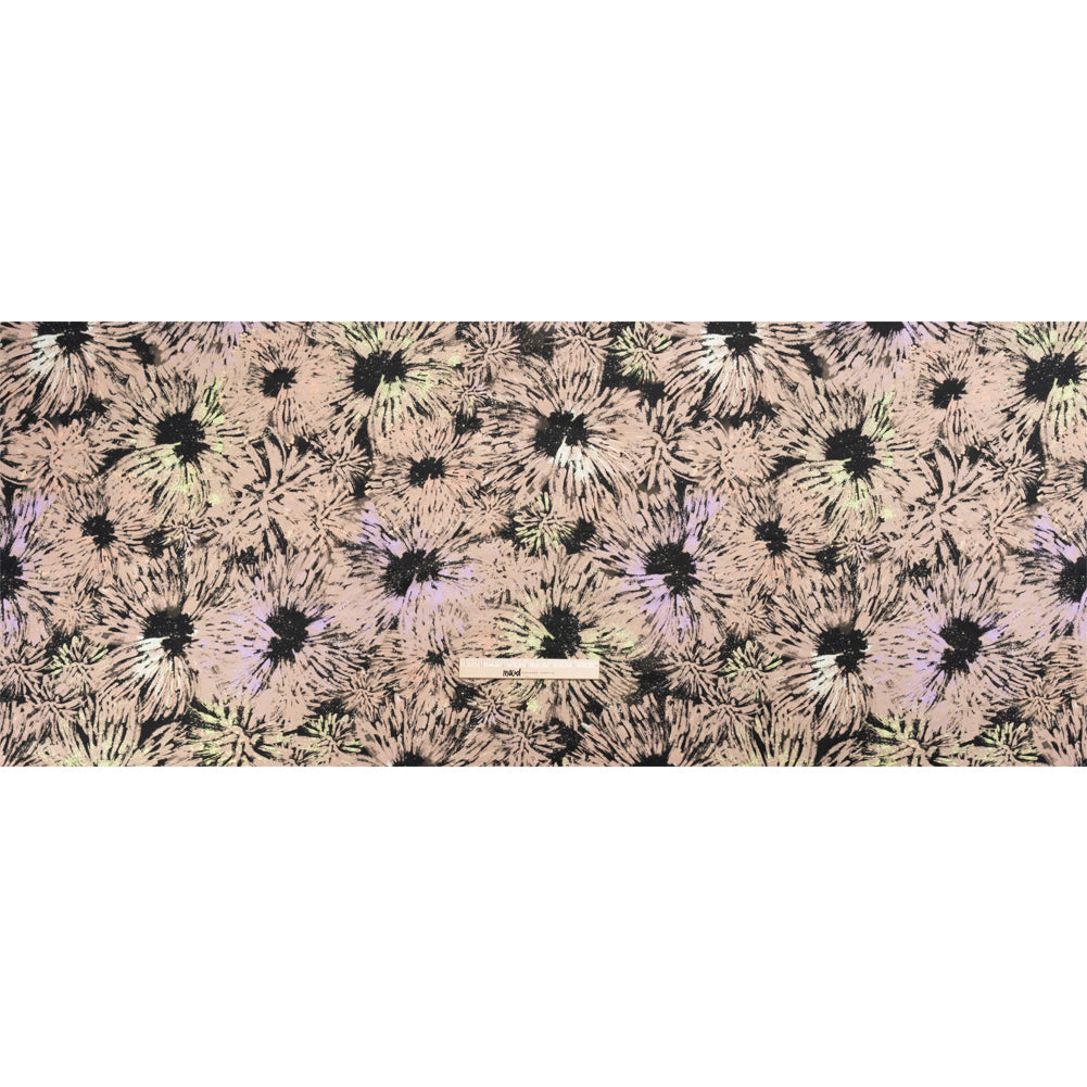 Sustainable and Recycled Viscose Satin Print - Taupe and Black Abstracted Floral - Mood Exclusive Bursting Gardens Drape Sustainable and Recycled Viscose Satin Print - Taupe and Black Abstracted Floral - Mood Exclusive Bursting Gardens Drape