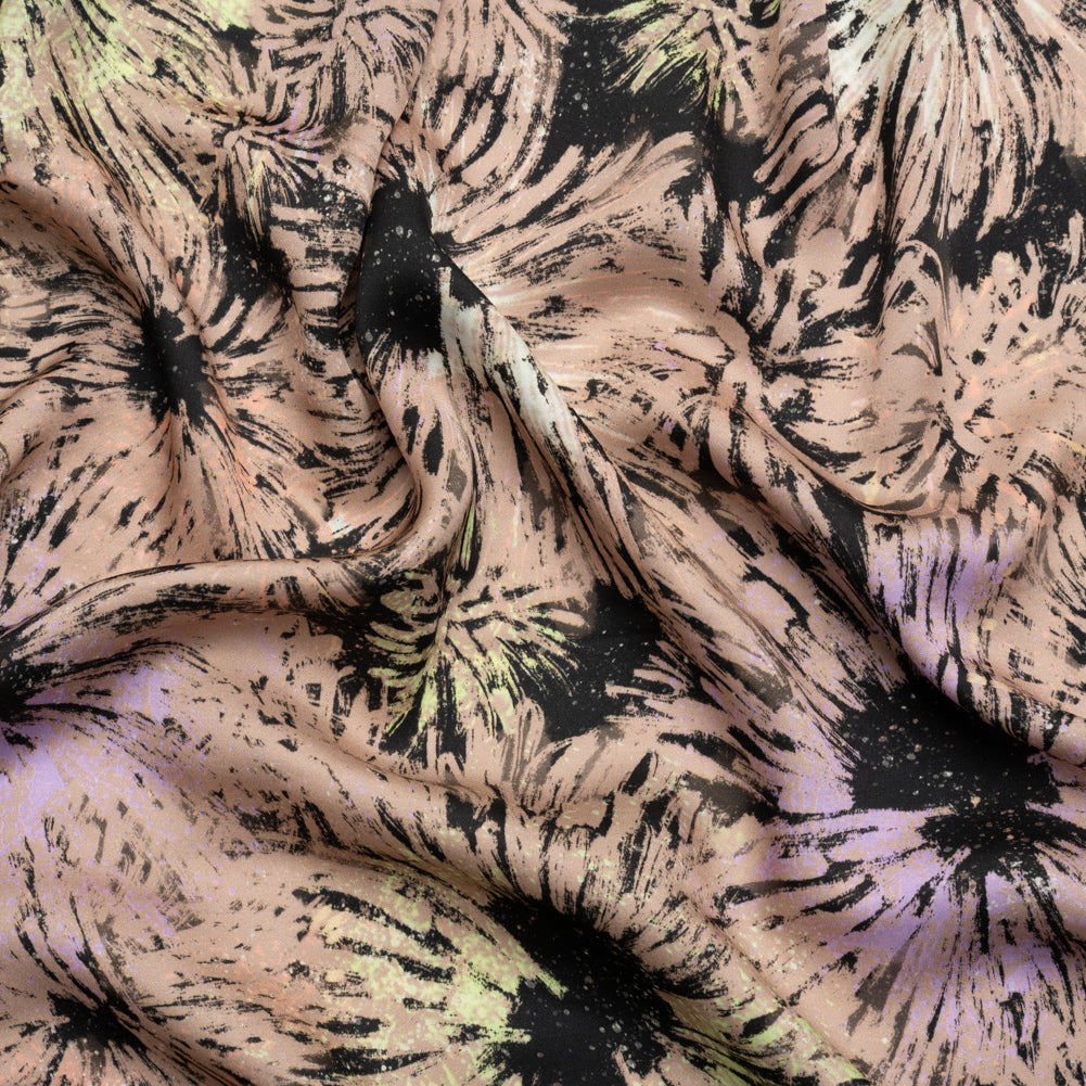 Sustainable and Recycled Viscose Satin Print - Taupe and Black Abstracted Floral - Mood Exclusive Bursting Gardens Sustainable and Recycled Viscose Satin Print - Taupe and Black Abstracted Floral - Mood Exclusive Bursting Gardens