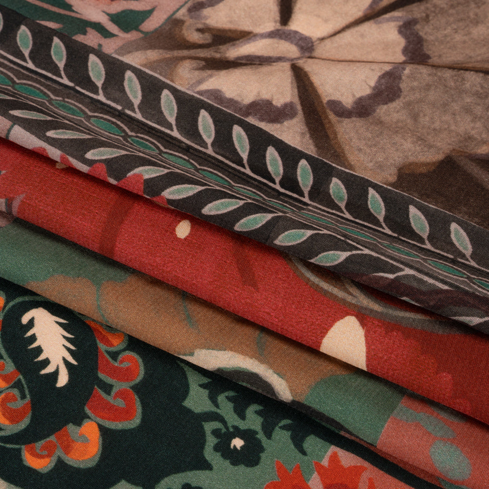 Sustainable Viscose Crepe Print - Red and Dark Teal Floral and Abstract Patches - Mood Exclusive Poppy Patchwork Full Sustainable Viscose Crepe Print - Red and Dark Teal Floral and Abstract Patches - Mood Exclusive Poppy Patchwork Full