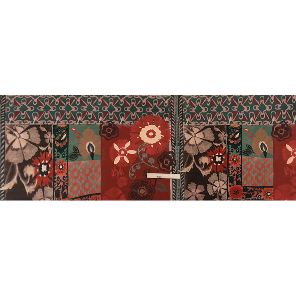 Sustainable Viscose Crepe Print - Red and Dark Teal Floral and Abstract Patches - Mood Exclusive Poppy Patchwork Drape Sustainable Viscose Crepe Print - Red and Dark Teal Floral and Abstract Patches - Mood Exclusive Poppy Patchwork Drape