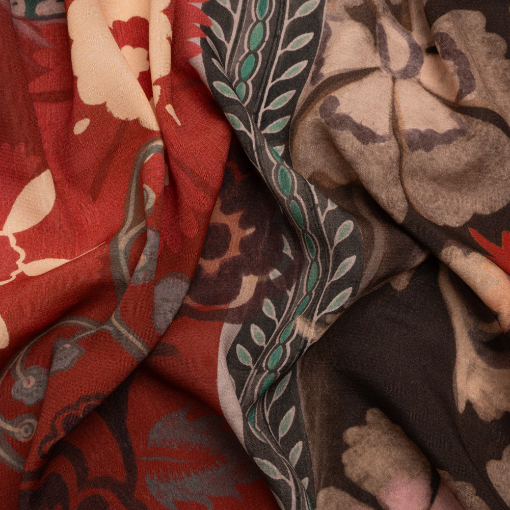 Sustainable Viscose Crepe Print - Red and Dark Teal Floral and Abstract Patches - Mood Exclusive Poppy Patchwork Sustainable Viscose Crepe Print - Red and Dark Teal Floral and Abstract Patches - Mood Exclusive Poppy Patchwork