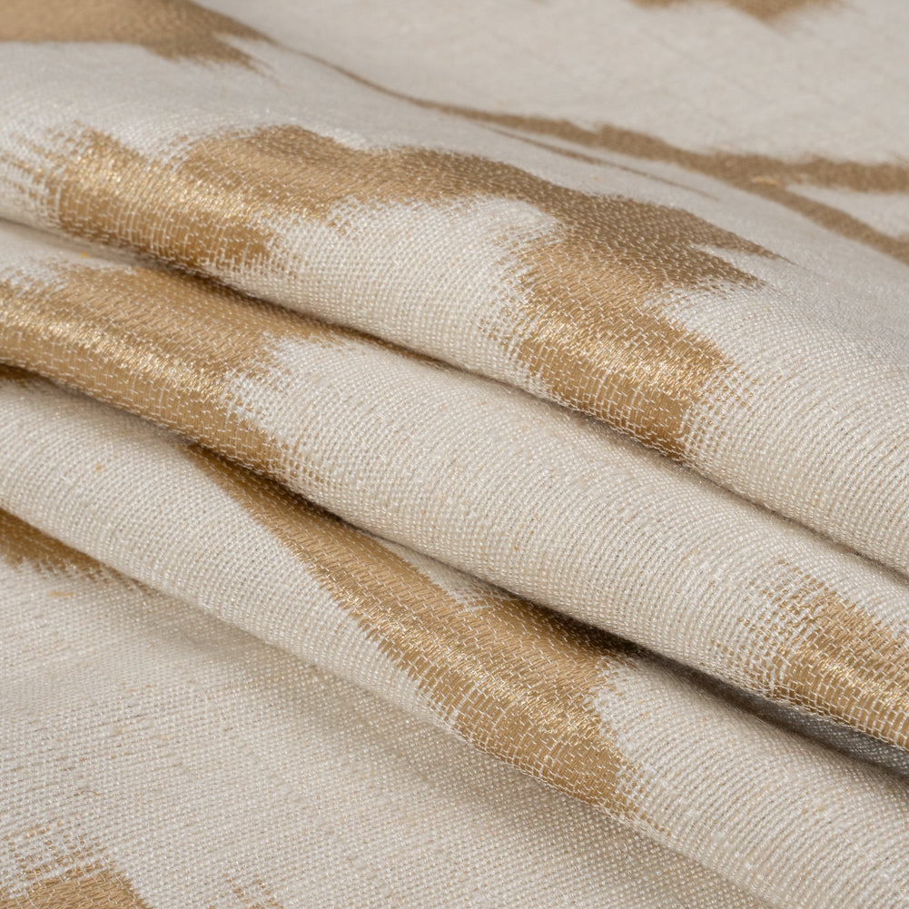 Ivory and Gold Geometric Ikat Viscose, Polyester and Linen Drapery Jacquard Folded Ivory and Gold Geometric Ikat Viscose, Polyester and Linen Drapery Jacquard Folded