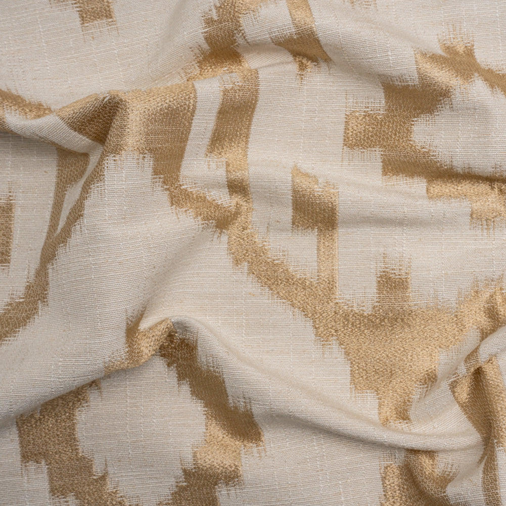 Ivory and Gold Geometric Ikat Viscose, Polyester and Linen Drapery Jacquard Ivory and Gold Geometric Ikat Viscose, Polyester and Linen Drapery Jacquard