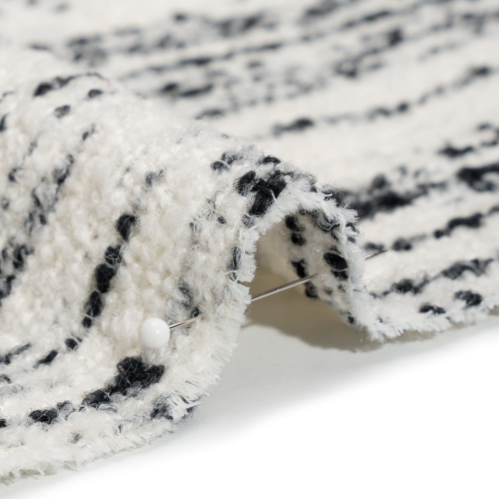 Ivory and Black Striated Wool and Polyester Boucle Detail Ivory and Black Striated Wool and Polyester Boucle Detail