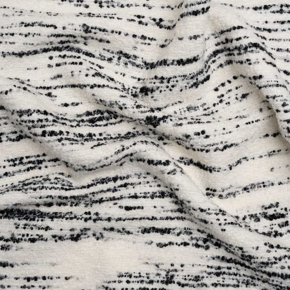 Ivory and Black Striated Wool and Polyester Boucle Ivory and Black Striated Wool and Polyester Boucle