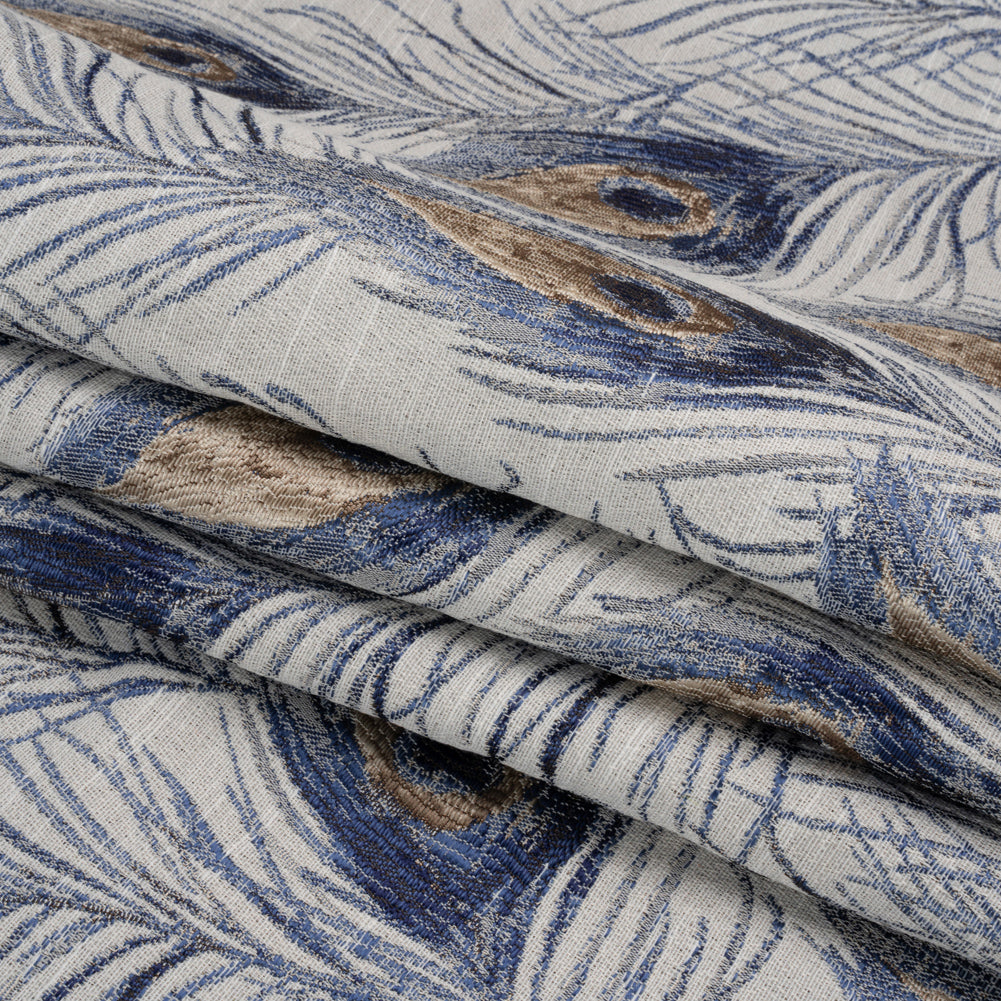 Indigo Peacock Feathers Upholstery Jacquard Folded Indigo Peacock Feathers Upholstery Jacquard Folded