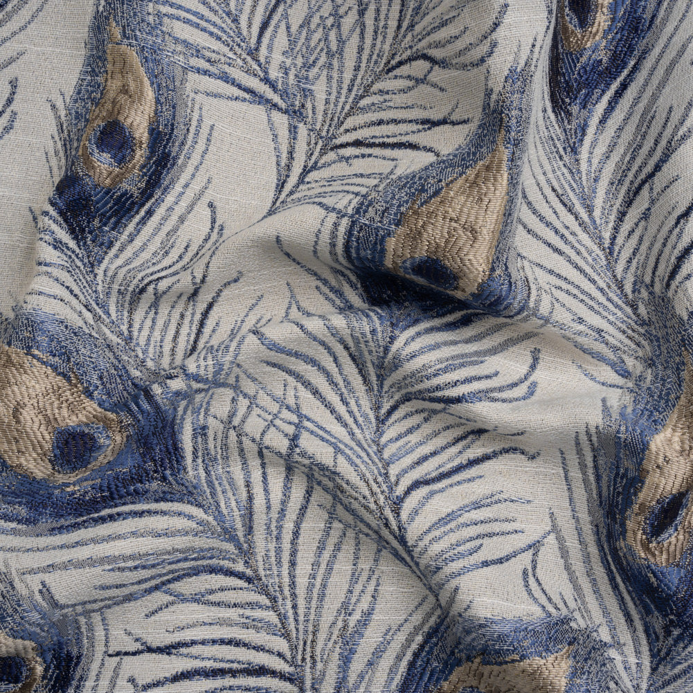 Indigo Peacock Feathers Upholstery Jacquard Indigo Peacock Feathers Upholstery Jacquard