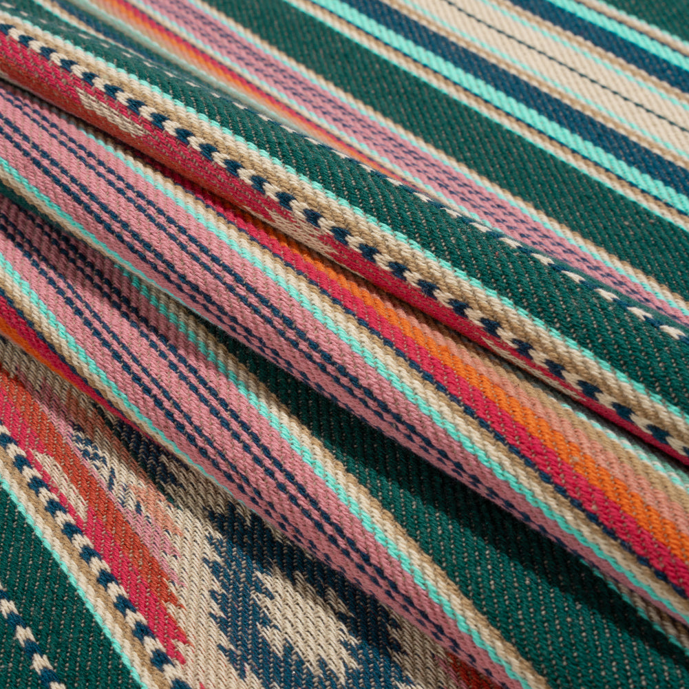 Arizona Teal Spiked Diamonds Southwestern Stripe Cotton Twill - Folded Arizona Teal Spiked Diamonds Southwestern Stripe Cotton Twill - Folded