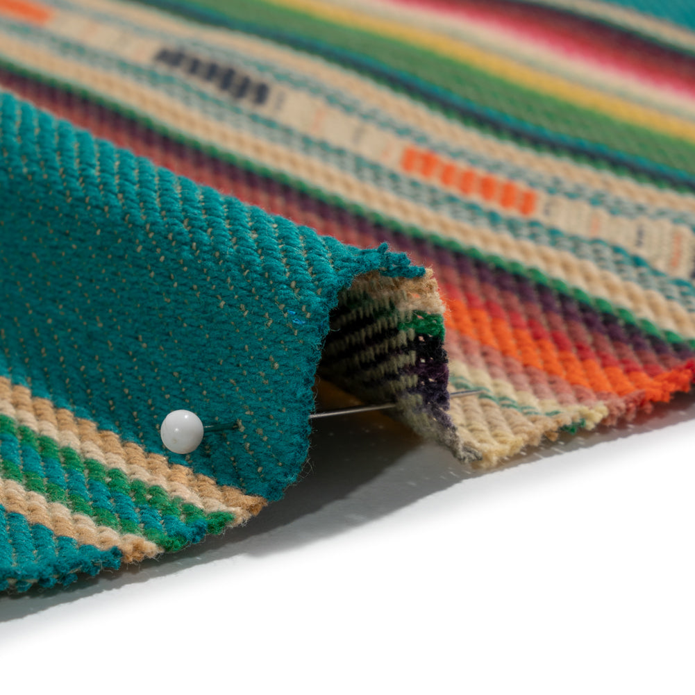 Arizona Teal, Orange and Pink Geometric Stripe Cotton Twill - Detail Arizona Teal, Orange and Pink Geometric Stripe Cotton Twill - Detail