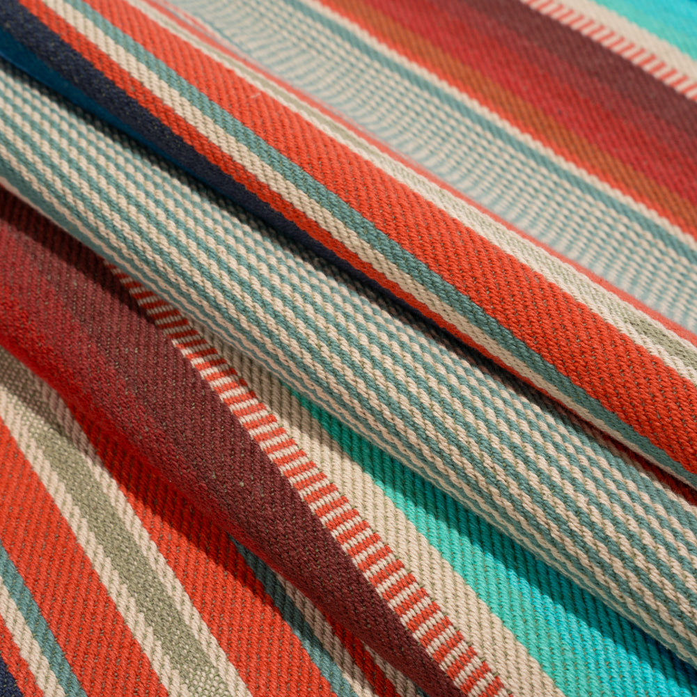 Arizona Turquoise, Orange and Red Striped Cotton Twill - Folded Arizona Turquoise, Orange and Red Striped Cotton Twill - Folded