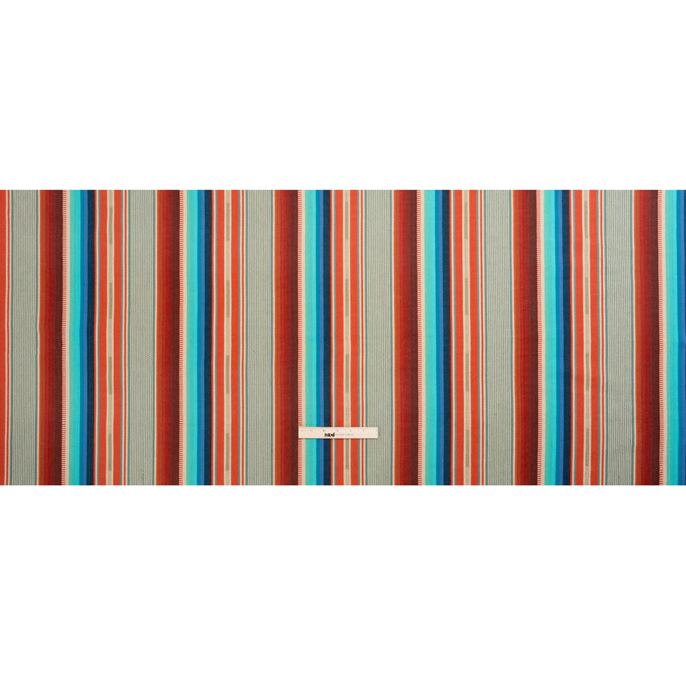 Arizona Turquoise, Orange and Red Striped Cotton Twill - Full Arizona Turquoise, Orange and Red Striped Cotton Twill - Full