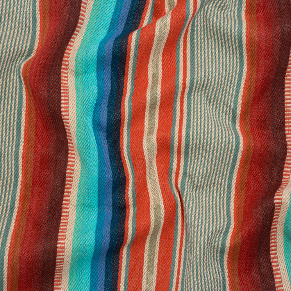 Arizona Turquoise, Orange and Red Striped Cotton Twill Arizona Turquoise, Orange and Red Striped Cotton Twill