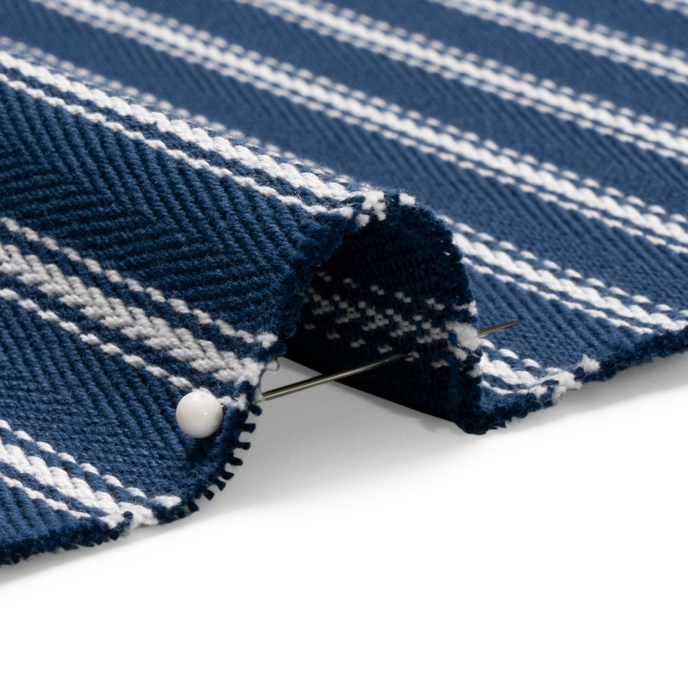White on Navy Ticking Stripes Cotton Herringbone Twill Detail White on Navy Ticking Stripes Cotton Herringbone Twill Detail