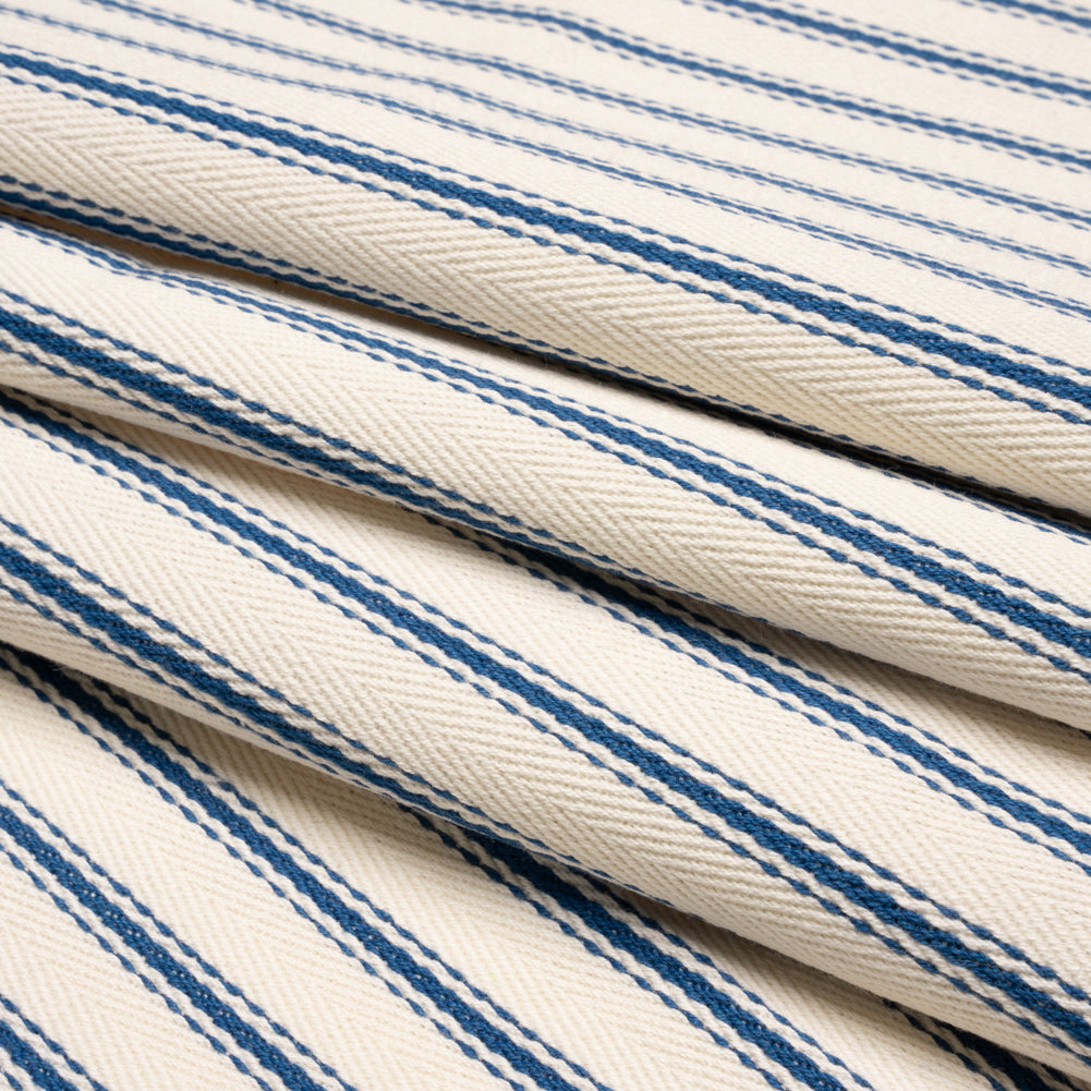 Navy on White Ticking Stripes Cotton Herringbone Twill Folded Navy on White Ticking Stripes Cotton Herringbone Twill Folded