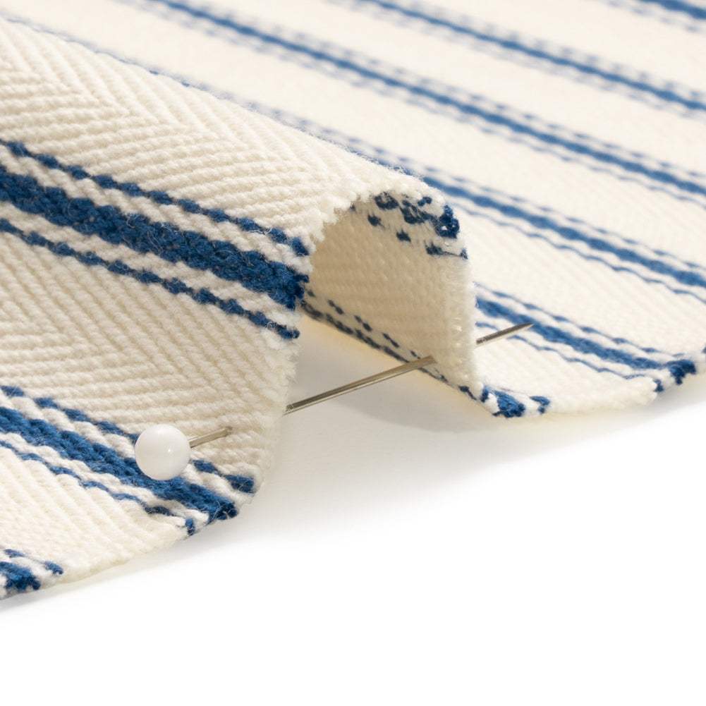 Navy on White Ticking Stripes Cotton Herringbone Twill Detail Navy on White Ticking Stripes Cotton Herringbone Twill Detail