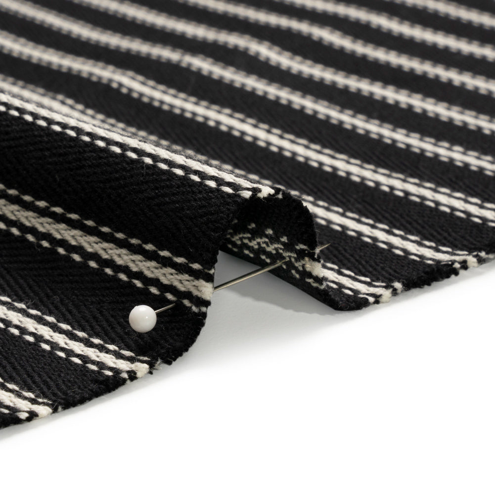 White on Black Ticking Stripes Cotton Herringbone Twill Detail White on Black Ticking Stripes Cotton Herringbone Twill Detail