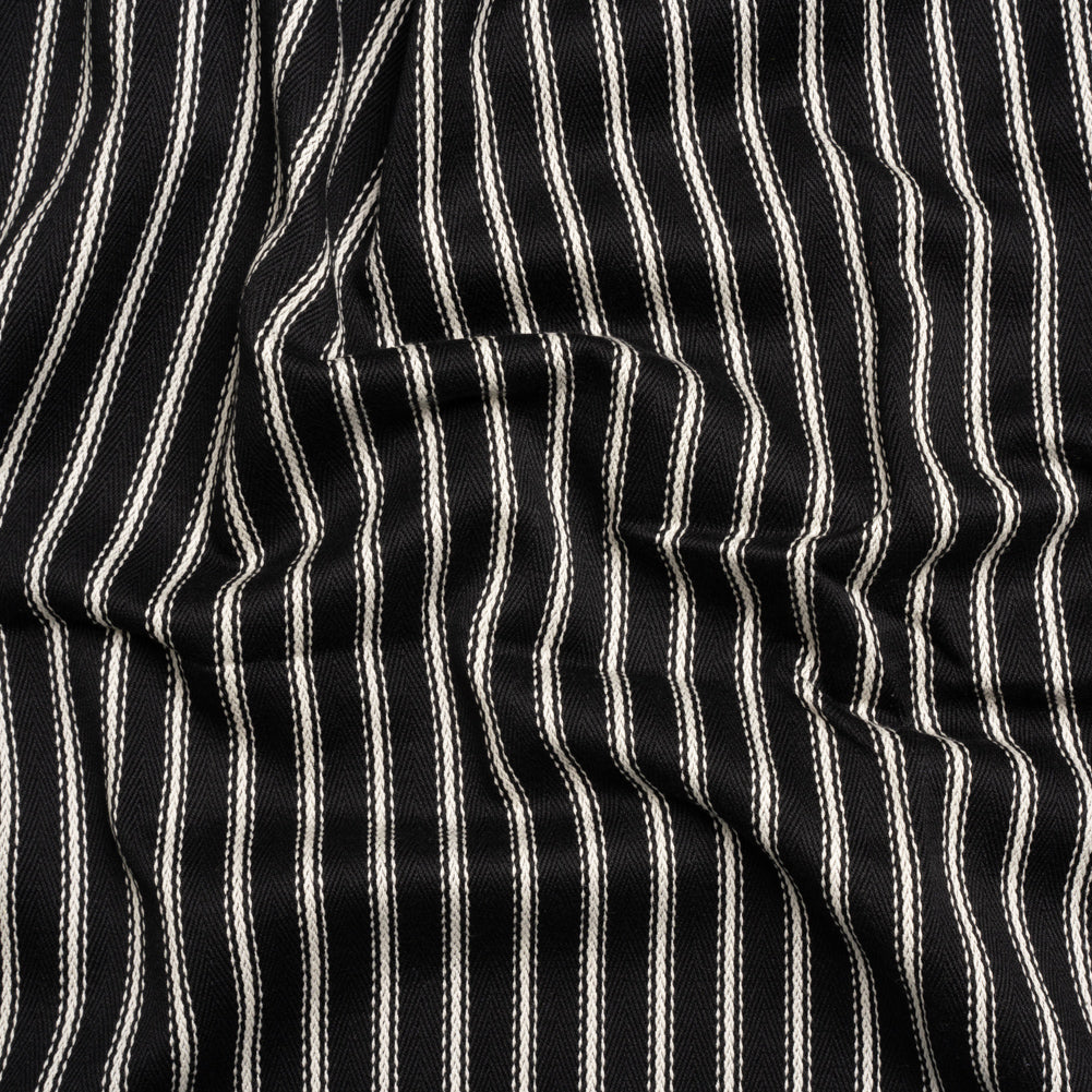 White on Black Ticking Stripes Cotton Herringbone Twill White on Black Ticking Stripes Cotton Herringbone Twill