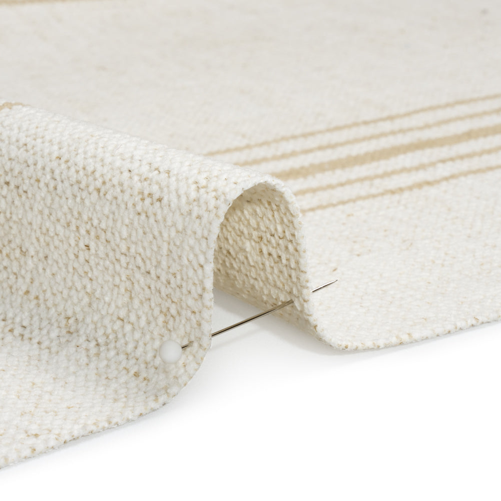 Crypton Sand on White Striped Stain Resistant Polyester and Linen Chenille Upholstery Woven Detail Crypton Sand on White Striped Stain Resistant Polyester and Linen Chenille Upholstery Woven Detail