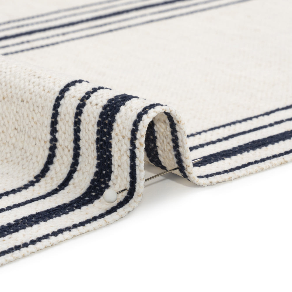 Crypton Indigo on White Striped Stain Resistant Polyester and Linen Chenille Upholstery Woven Detail Crypton Indigo on White Striped Stain Resistant Polyester and Linen Chenille Upholstery Woven Detail