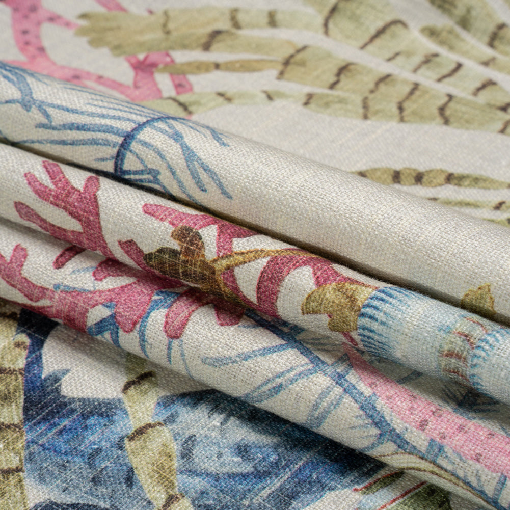 Flax, Pink and Blue Reef Exploration Slubbed Cotton Woven Folded Flax, Pink and Blue Reef Exploration Slubbed Cotton Woven Folded