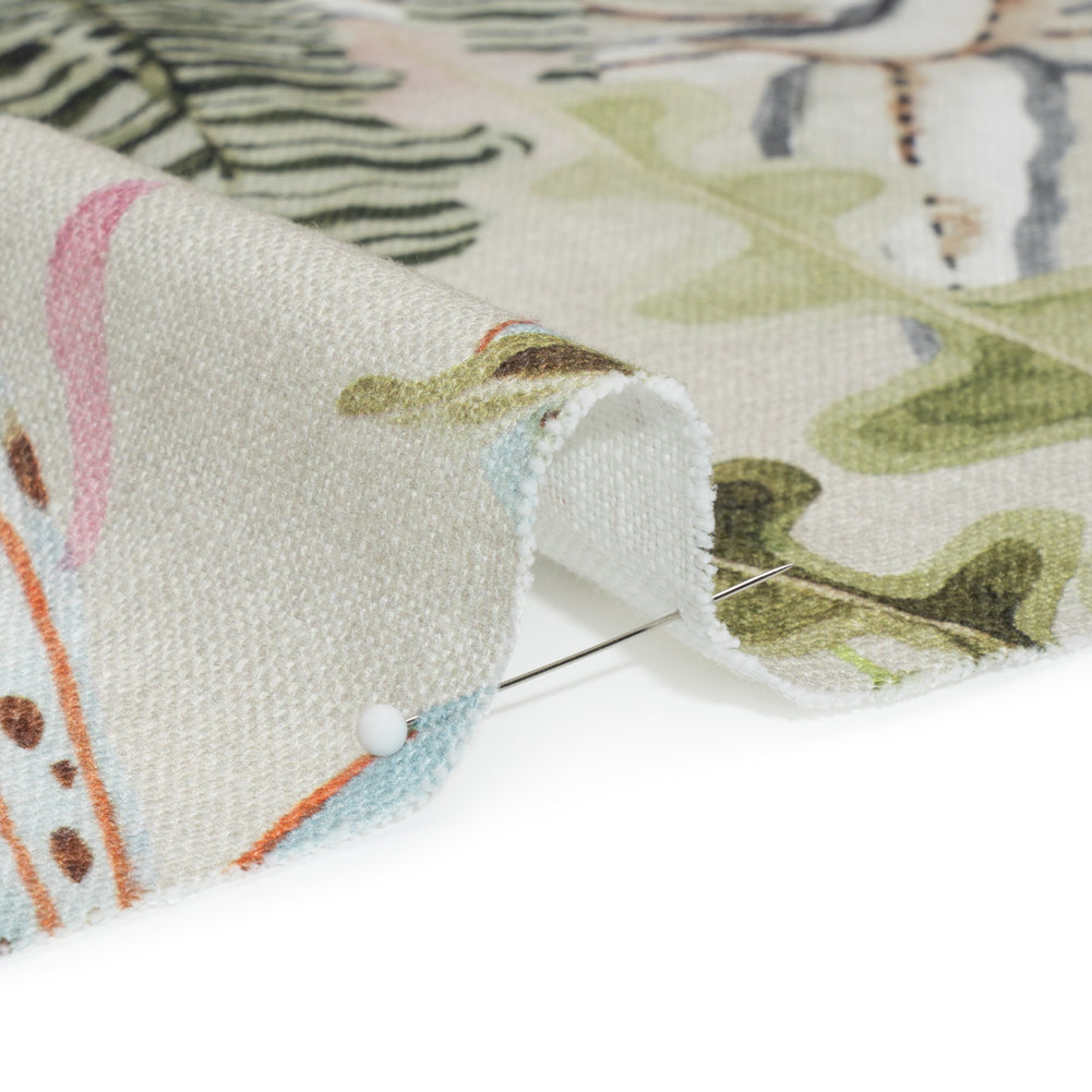 Green, Pastel Pink and Sky Blue Water Plants Slubbed Cotton Woven Detail Green, Pastel Pink and Sky Blue Water Plants Slubbed Cotton Woven Detail