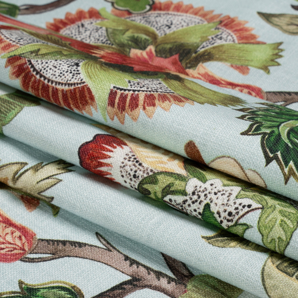Mist, Pink and Green Blooming Trees Slubbed Cotton Woven Folded Mist, Pink and Green Blooming Trees Slubbed Cotton Woven Folded