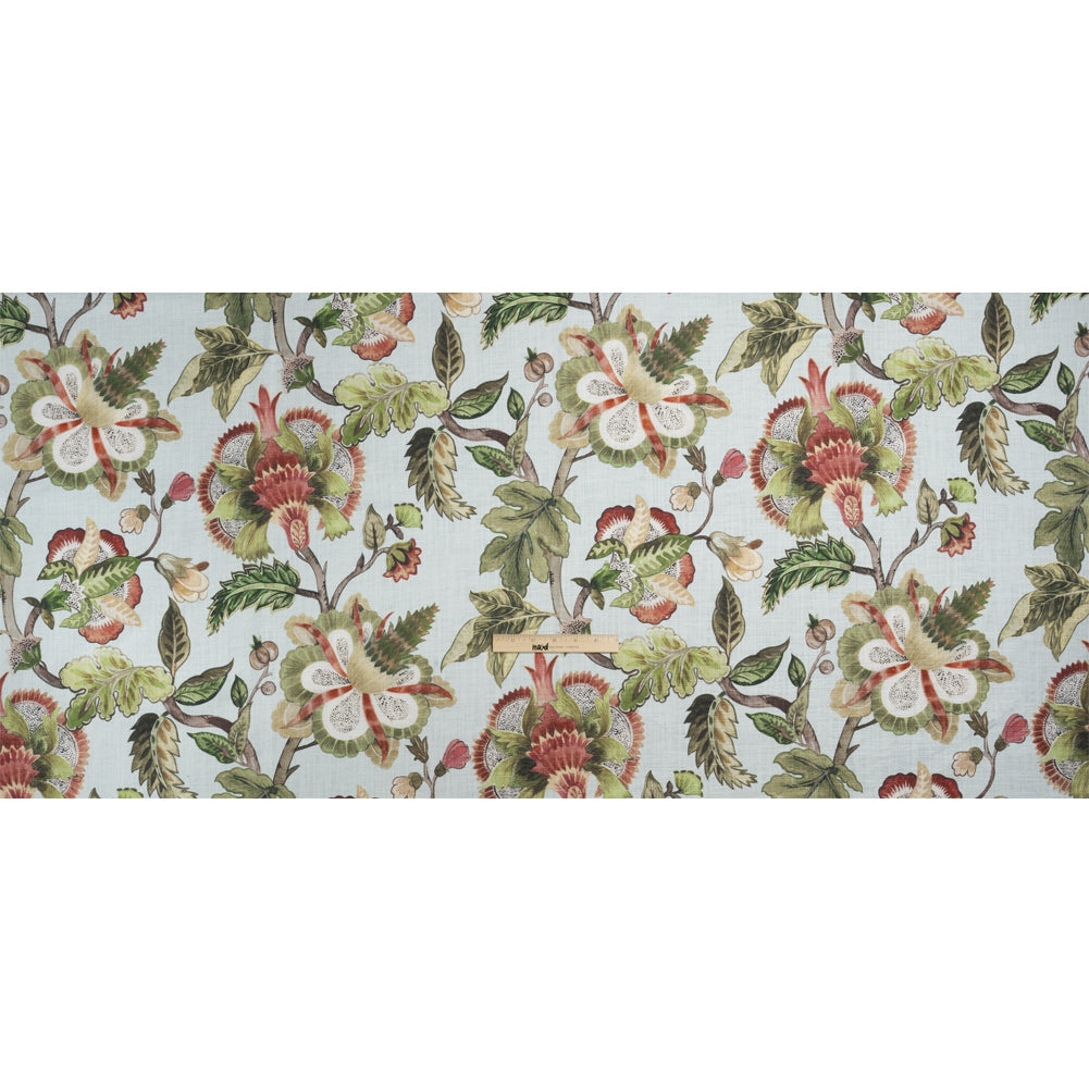 Mist, Pink and Green Blooming Trees Slubbed Cotton Woven Full Mist, Pink and Green Blooming Trees Slubbed Cotton Woven Full