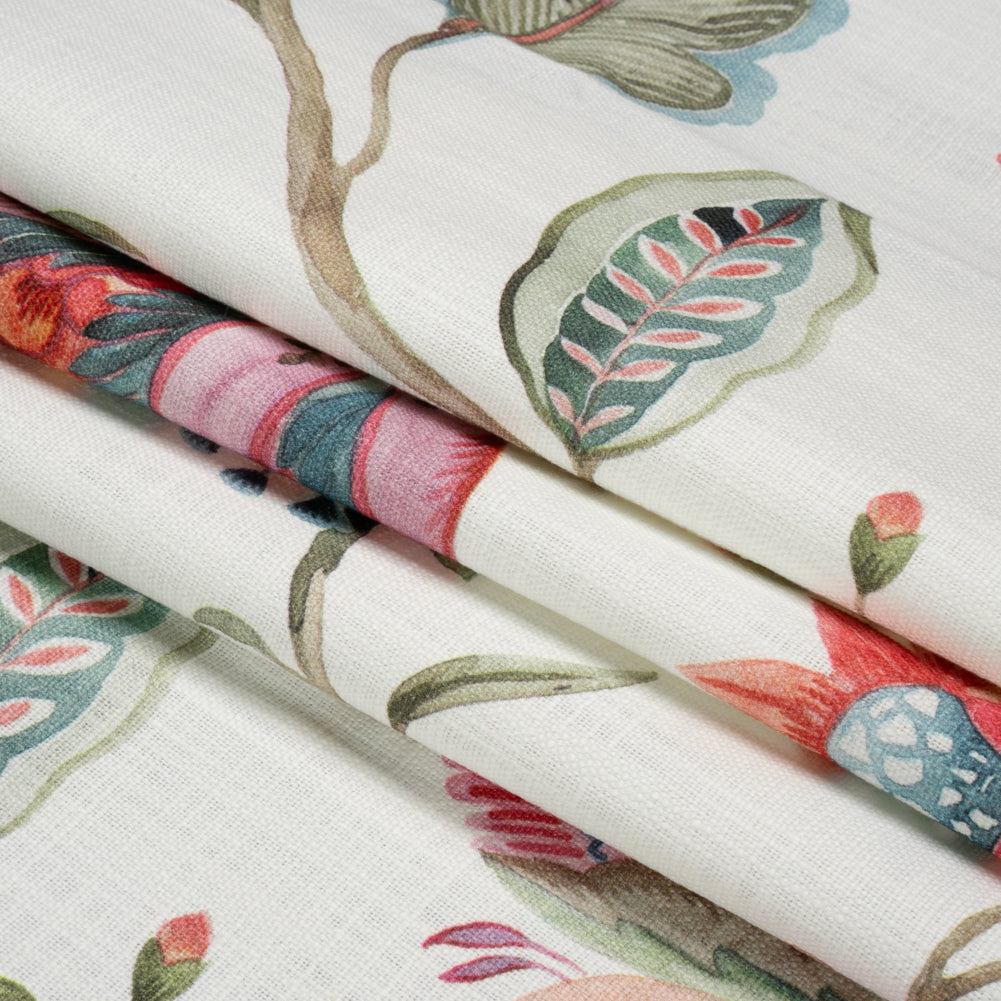 Berry, White and Teal Floral Slubbed Cotton Woven Folded Berry, White and Teal Floral Slubbed Cotton Woven Folded