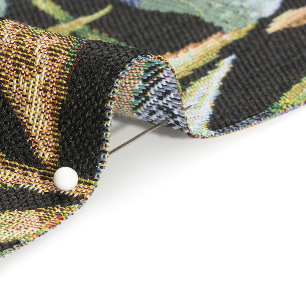 Black and Green Tropical Leaves Polyester and Cotton Jacquard Detail Black and Green Tropical Leaves Polyester and Cotton Jacquard Detail