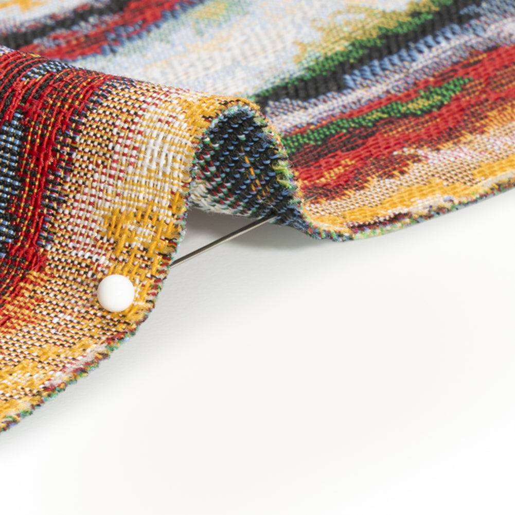 Red, Yellow and Blue Landscape Stripes Polyester and Cotton Jacquard Detail Red, Yellow and Blue Landscape Stripes Polyester and Cotton Jacquard Detail