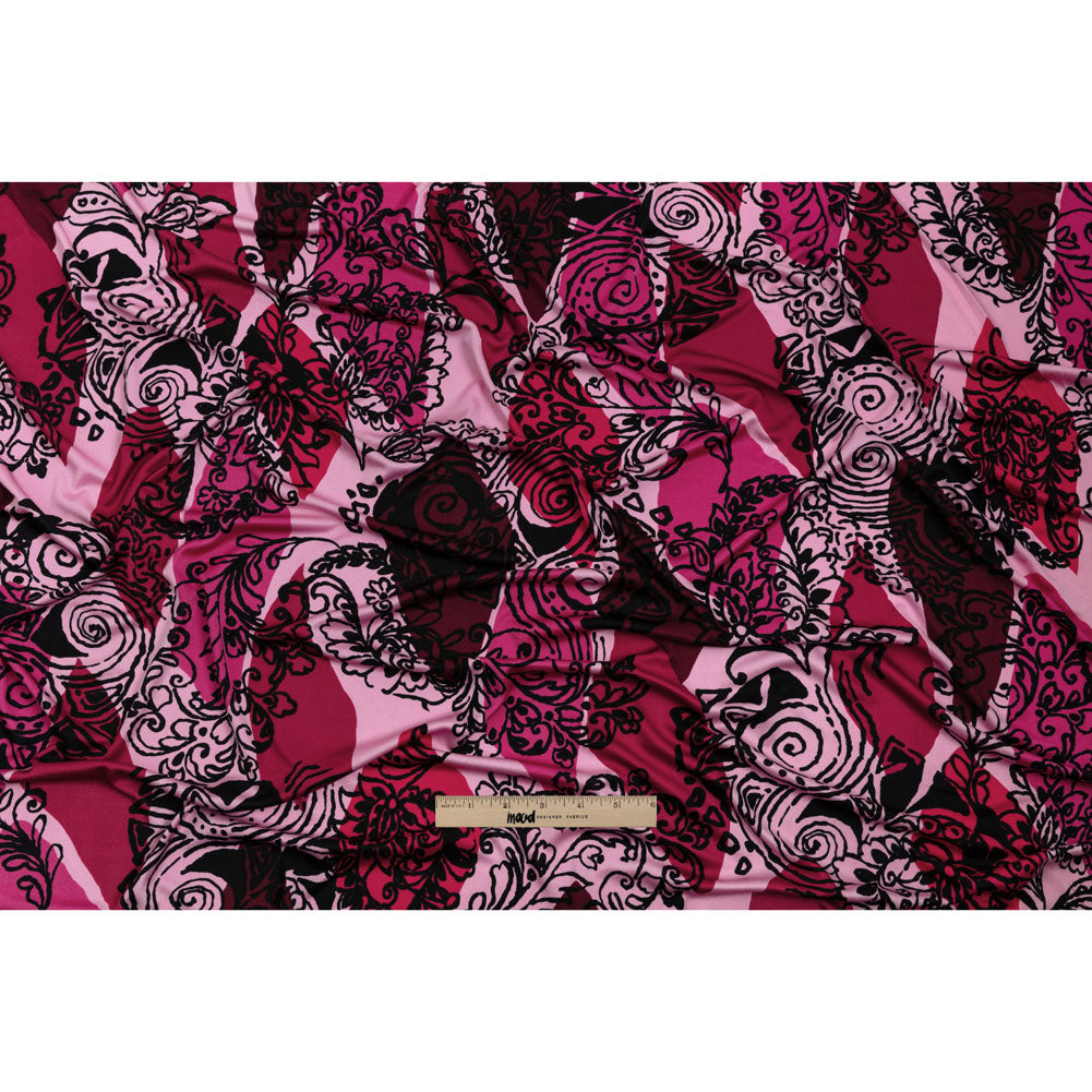 Bubblegum, Fuchsia and Wine Diamonds and Floral Outlines Silk Jersey Drape Bubblegum, Fuchsia and Wine Diamonds and Floral Outlines Silk Jersey Drape