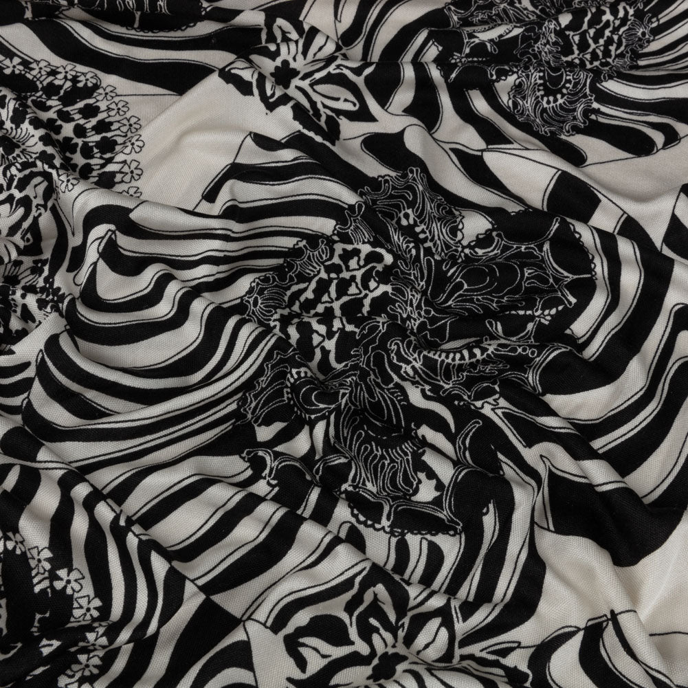 Black and White Floral Delight Silk Jersey Black and White Floral Delight Silk Jersey