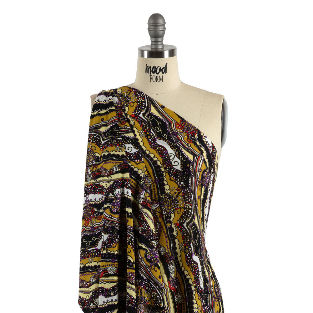 Gold, Purple and Black Fancy Diagonal Stripes Silk Jersey Detail Gold, Purple and Black Fancy Diagonal Stripes Silk Jersey Detail