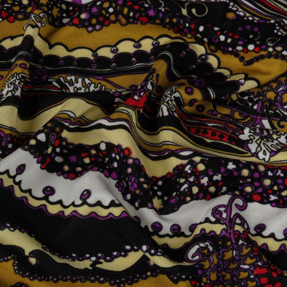 Gold, Purple and Black Fancy Diagonal Stripes Silk Jersey Gold, Purple and Black Fancy Diagonal Stripes Silk Jersey